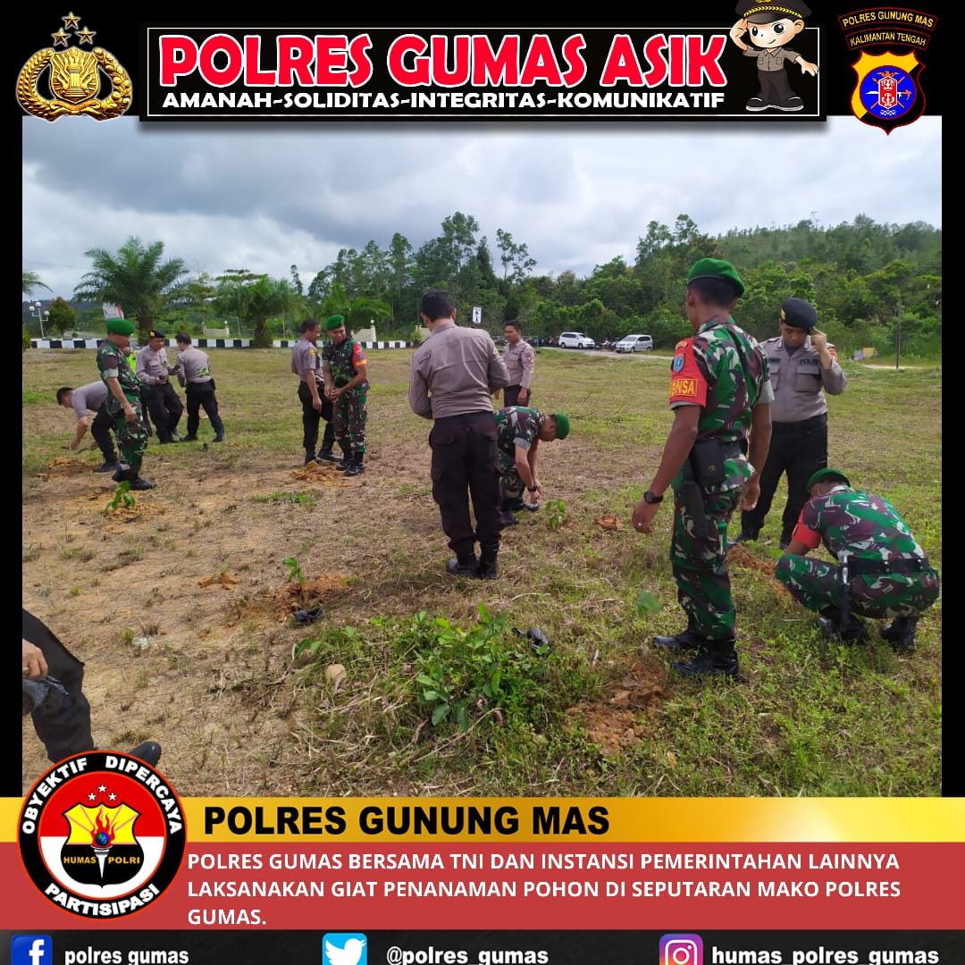 Halaman Polres Gunung Mas Ditanami Puluhan Bibit Pohon