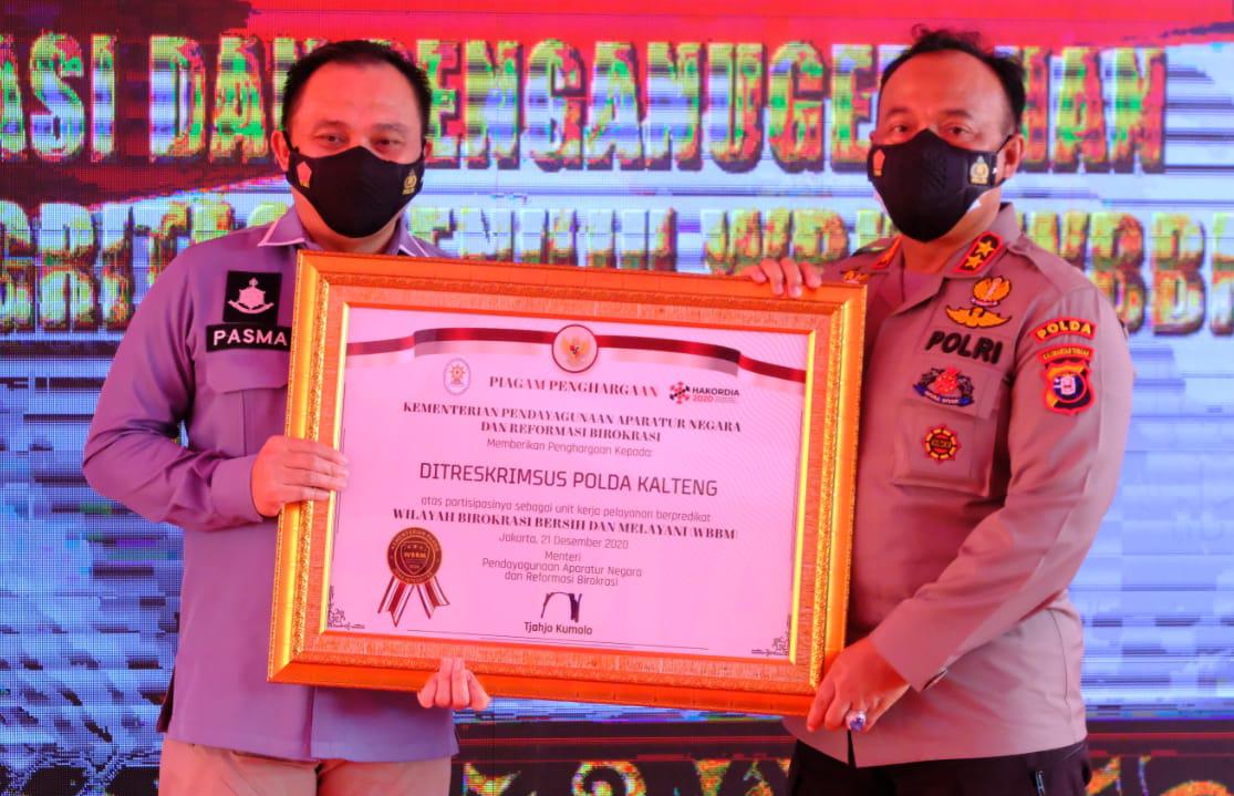 Jamin Layanan Bebas KKN, Dirkrimsus Polda Kalteng Diganjar Penghargaan